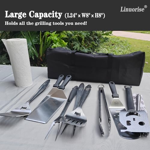 BBQ Tools Storage Bag, Grill Accessory Storage, Grilling Tools Storage, Tools Storage for Grill Utensil,Carry Bag for Outdoor Camping Barbecue, Extra Large Capacity, Can Hold BBQ Tools up to 24" - Image 3