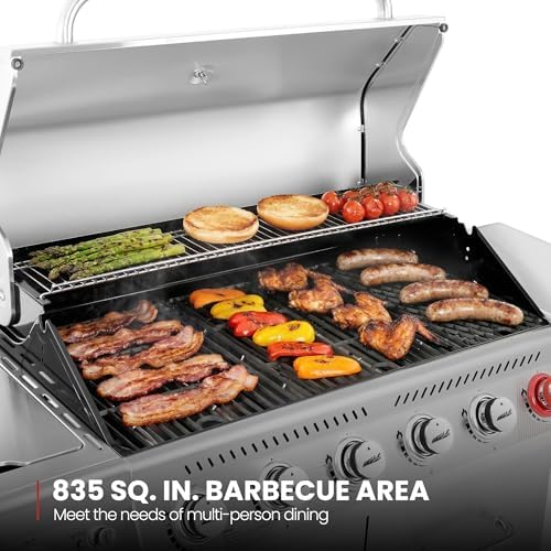 Royal Gourmet GA6402S 6-Burner Propane Gas Grill with Side Burner, Silver - Image 4
