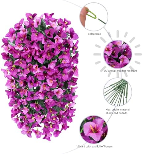 Faux Bougainvillea Artificial Flowers Plants for Outdoors Outside Decoration, 2pcs Realistic Fake Flowers UV Resistant Silk Long Trailing Vines for Front Door Planter Patio Balcony Yard Garden, Mix - Image 6