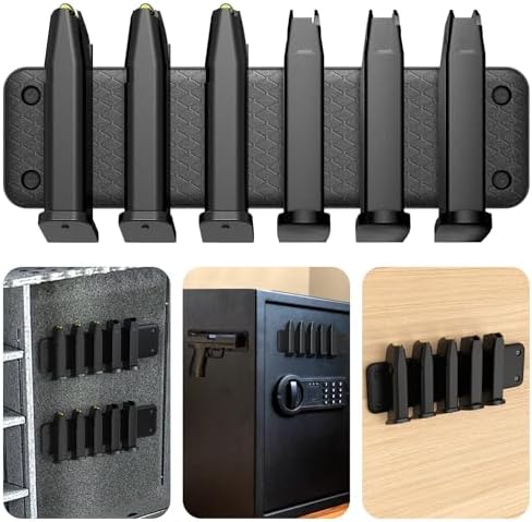 Magnetic Ammunition Holder，Double Sided Gun Magnet for Gun Magazines, Knives, Organize Mount in Gun Safe, Cabinet, Wall, Door, Ammo Storage Accessories for Handgun, Pistol and Rifle Mags by CoolHolderForU