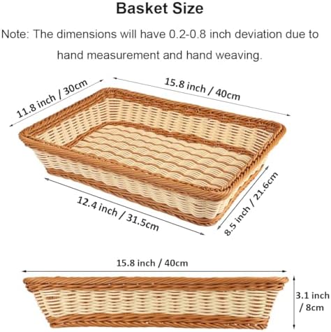 Large Wicker Bread Basket for Party Food, Rectangle Woven Fruit Basket, Gift Baskets Empty, Sturdy Durable Stackable Storage Baskets for Kitchen, Store, Restaurant, Party (Bicolor, L) - Image 2