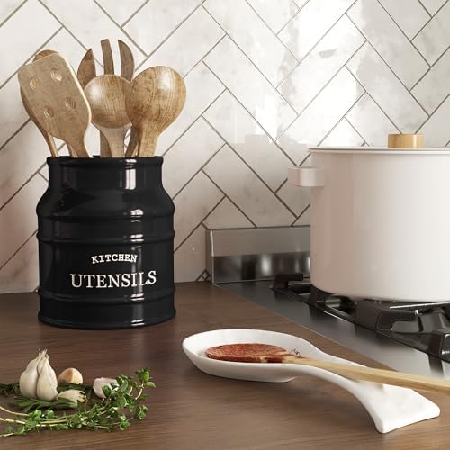 Barnyard Designs Ceramic Kitchen Utensil Holder Countertop 6.75″ (Black) - Image 6