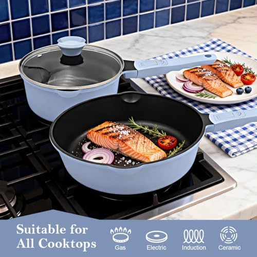 12 Inch Nonstick Deep Frying Pan Skillet with Lid, Large Saute Pan - Image 2