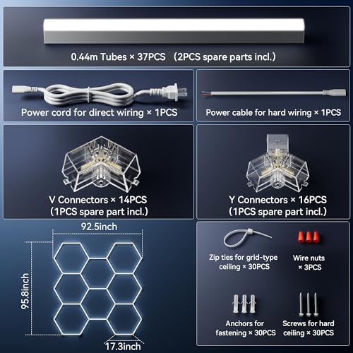 MODERN Hexagon Garage Light: Higher Brightness 38880 Lumens Honeycomb Garage Light, 8 Grid Systems 6500K, Hexagon Garage Grid Lighting for Garage, Gym, Car Detailing Shop etc. - Image 4