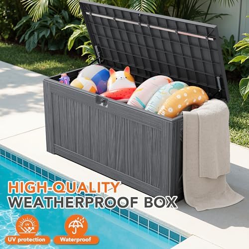 130 Gallon Deck Box Outdoor Indoor Waterproof Storage Box, Gray - Image 4