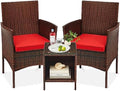 Best Choice Products 3-Piece Outdoor Wicker Conversation Bistro Set, Space Saving Patio Furniture for Garden w/Side Table - Brown/Red by BestChoiceProducts