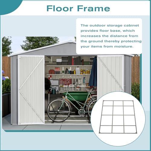 YOPTO 10x12 FT Outdoor Storage Shed with Floor Frame Kit,Metal Shed W/Double Lockable Doors,Garden Tool Storage House W/ 4 Air Vents & Sloped Roof,for Backyard,Patio,Lawn,Gray - Image 6