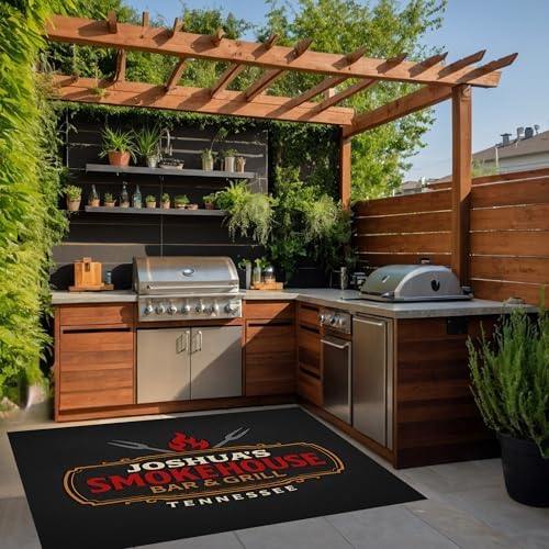 Personalized Smokehouse BBQ Mat – Custom Grill Rug, Funny Backyard Bar & Grill Gift for Dad or Grandpa | Thin Low-Pile Under Grill Mat for Outdoor Kitchen, Custom BBQ Mats for Outdoor Grill - Image 5