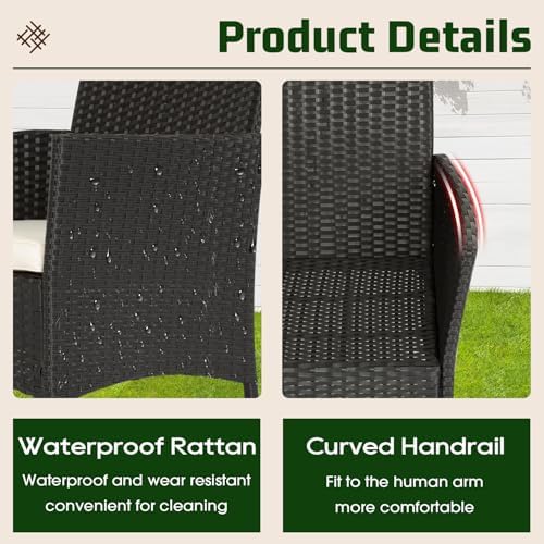 FDW 4-Piece Patio Furniture Set | Black | Outdoor Wicker Furniture - Image 3