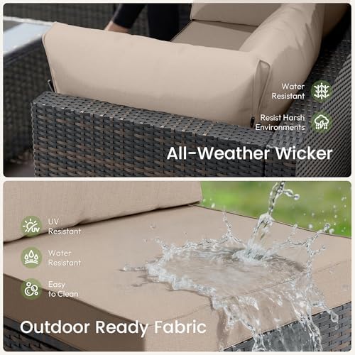 Patio Furniture Set - All-Weather - 7 Piece Patio Outdoor Conversation Set, Modular Wicker Rattan Sectional Sofa for Backyard, Garden, Poolside, Balcony, Porch, Patio, Brown/Khaki - Image 3