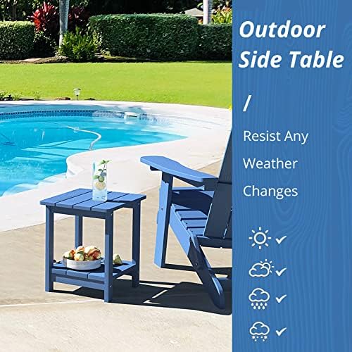 LUE BONA Outdoor Side Table, 2-Tier HDPS Small Patio Table, Navy Blue - Image 4