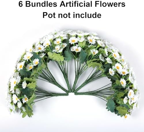 Daisy Artificial Flowers for Outdoors Autumn Fall Decoration, 6 Bundles Fake Mums White Silk Flowers for Outside Look Real UV Resistant Faux Flowers Plants for Planter Front Door Home Indoor Porch Urn - Image 5