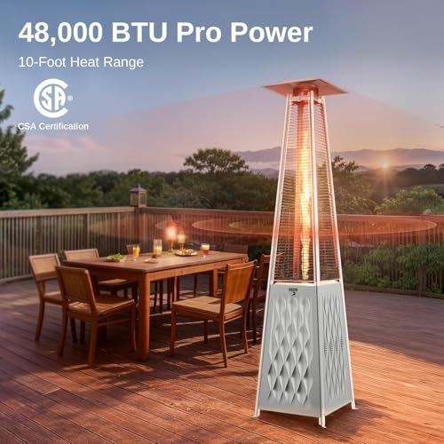 EAST OAK 48,000 BTU Pyramid Patio Heater, Quartz Glass Tube Propane Outdoor Heater with Wheels, Triple Safety Protection, 2025 Upgrade for Home, Backyard & Commercial Spaces, Stainless Steel - Image 5