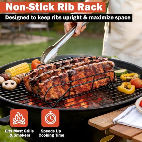 15" Non-Stick Rib Rack for Smoking and Grilling, BBQ Grill 2 Pack - Image 2