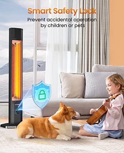 Outdoor Electric Patio Heater, Haimmy 42in Infrared Heater with Remote, 9 Heat Levels, 9H Timers, 1500W Instant Heating, Safety Lock, Tip-Over & Overheat Protection, IPX5 Waterproof Tower Space Heater - Image 6