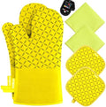 KEGOUU Oven Mitts and Pot Holders 6pcs Set, Kitchen Oven Glove High Heat Resistant 500 Degree Extra Long Oven Mitts and Potholder with Non-Slip Silicone Surface for Cooking (Yellow) by KEGOUUOvenMitt