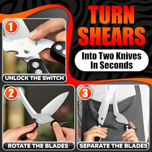 Kitchen Shears Heavy Duty, Safety Lock, Stainless Steel (Black) - Image 6