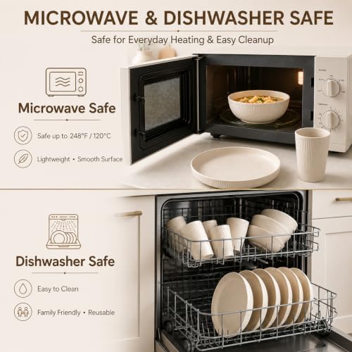 18PCS Wheat Straw Dinnerware Sets Unbreakable Reusable Dinnerware Set for 6, Microwave Dishwasher Safe Dinnerware for Outdoor Camping Dishes - Image 5