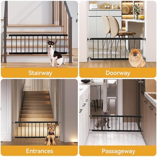 Dog Gate Indoor,18"-45" Adjustable Extra Wide Metal Short Dog Gate to Step Over, 18" Tall Small Pet Gate with 3 Extension Kits, Pressure Mounted Gate for Doorways & Stairs Black - Image 3