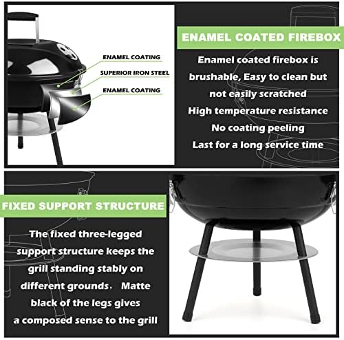 14 inch Charcoal Grill, Joyfair Small Portable Camping BBQ Kettle Grill - Image 5