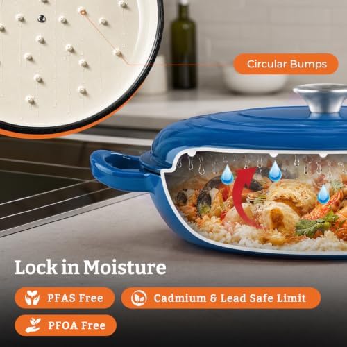 Parmedu Cast Iron Dutch Oven, 3.8 Quart, Blue, Shallow Braiser & Casserole - Image 5