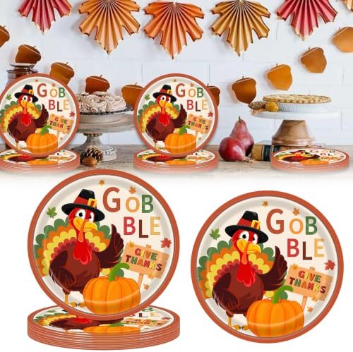 20 Pcs Happy Thanksgiving Party Disposable Paper Plates Fall Themed 9 Inch Round Dinner Plates for Autumn Party Decorations (Turkey Gobble) by Ncozwo