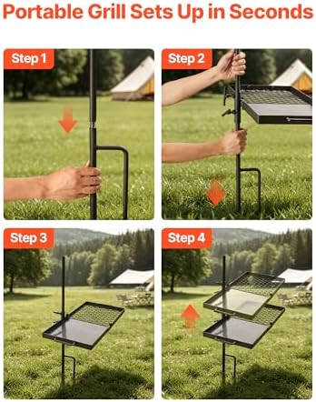 VEVOR Heavy Duty Swivel Campfire Grill, 24" Camping Grill Grate & Griddle - Image 6