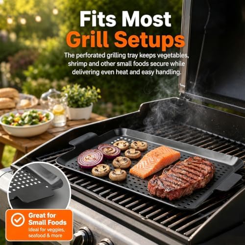 Outdoor Grill Pans: Enamel Non‑Stick Grill topper - Grill Tray with hole, Grilling Baskets Outdoor Set for Vegetable, Meat (dark black) - Image 5