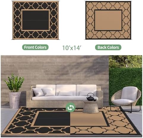 GENIMO Outdoor Rug, Waterproof Plastic Rugs 10'x14' for Camping Black Brown - Image 5