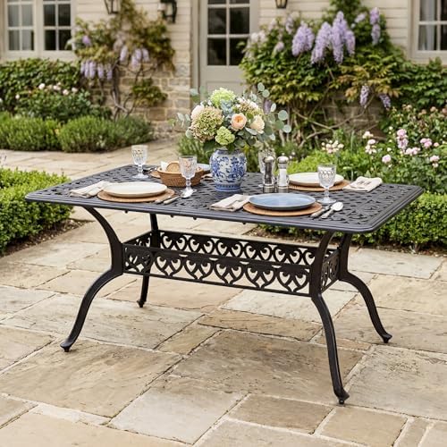 NUU GARDEN 60" Outdoor Dining Table with 2.09" Umbrella Hole, All Weather Cast Aluminum Outdoor Patio Table, 6-8 Person Rectangle Dining Table, Backyard Bistro Table for Garden, Poolside, Black - Image 4