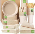 Gezond 400pcs Compostable Plates Set Heavy-duty Disposable Plates Napkins by Gezond%C2%AE