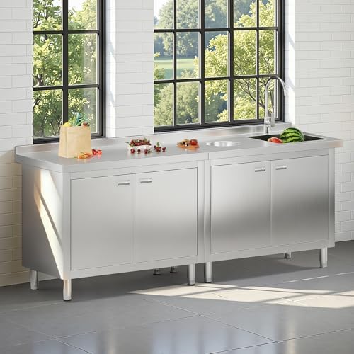 Jocisland 84-Inch Stainless Steel Utility Sink Cabinet with Faucet - Image 2
