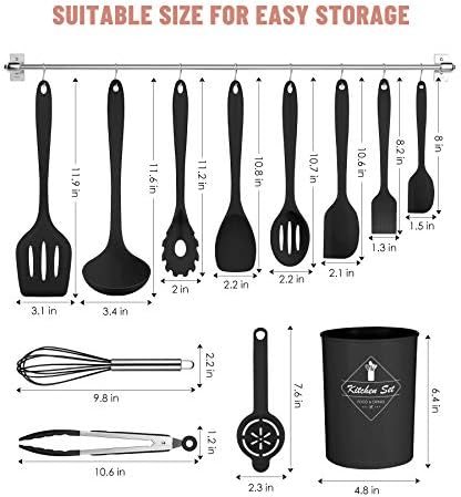 Black Kitchen Utensils Set-12 Pieces Silicone Cooking Utensils Set - Image 2