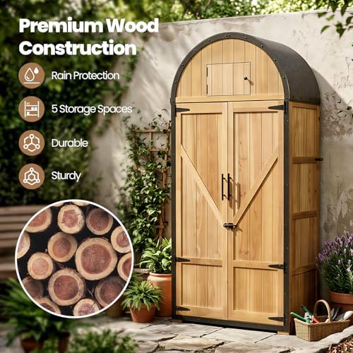 NORTHSKY Outdoor Storage Shed, Waterproof Garden Tool Cabinet with Domed Roof & Double Doors, Lockable 5-Storage Organizer for Patio Lawn Backyard - Solid Wood & Metal Frame - Image 2