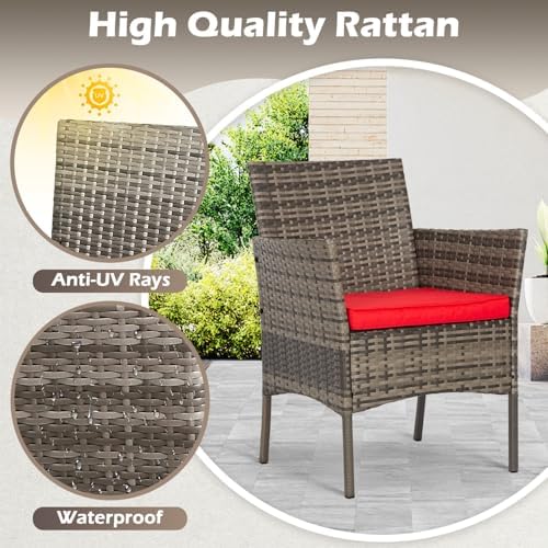 FDW 4-Piece Patio Furniture Set | Gray & Red |Outdoor Wicker Furniture - Image 5