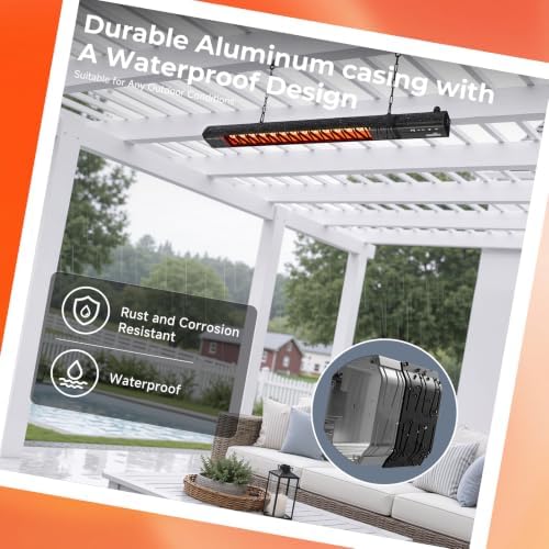 Ceiling Electric Outdoor Heater Wifi Control Wall-Mounted Hanging Patio 1500W Infrared 9 Heat Levels, 24H Timers, Carbon Fiber Tube Heating Wall Heater for Gazebo, Balcony - Image 3