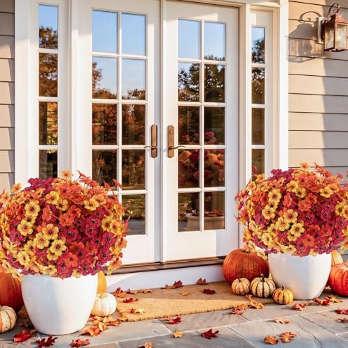Powbrace 22 Pack Artificial Fall Flowers Mums for Outdoor Indoor(Fall Mix) - Image 6