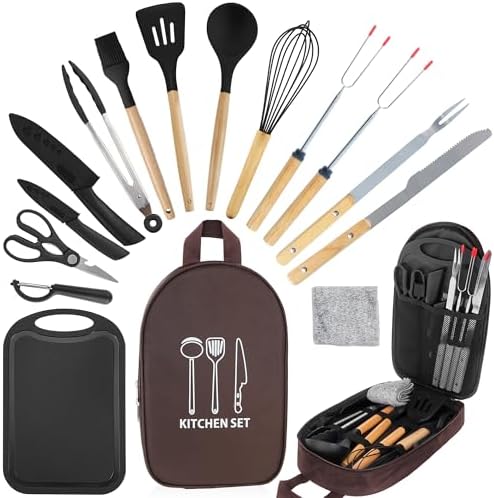 Camping Cooking Utensils Set, Silicone Cookware for Travel BBQ by Camkinger