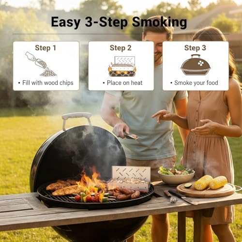 Smoker Box for Gas Grill,Wood Chip Stainless Steel Pellet Smoke Box for All Grills Oven,Hinged Lid, Heavy Duty BBQ Smoked Flavor Accessories Party for Barbecue Outdoor - Image 3
