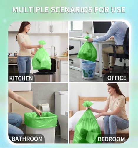 Small 2 Gallon Trash Bags Unscented, 0.78 Mil, Green, 150 Count - Image 5