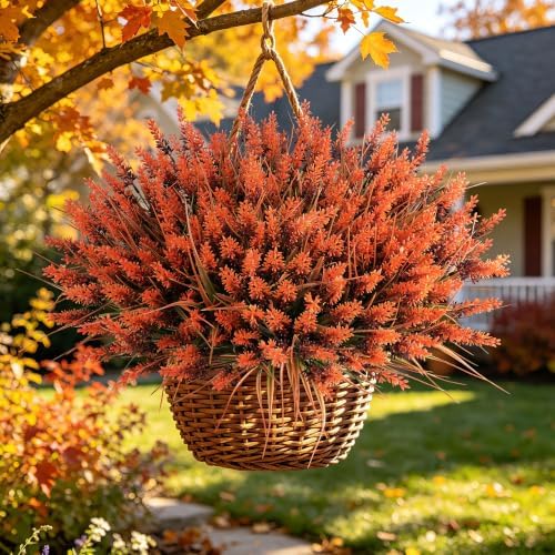 24 Bundles Fall Faux Outdoor Plants, UV Resistant Artificial Fake Lavender with Monkey Grass, Realistic Faux Lavender Greenery Shrubs for Patio Porch Yard Garden Pathway Window Box Fall Home Decor - Image 6