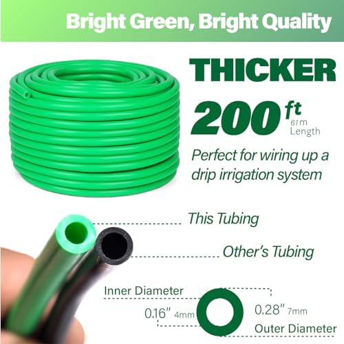 1/4in Drip Irrigation Tubing - 200ft Flexible Garden Hose for DIY Irrigation Systems, Hydroponics, Greenhouse & Outdoor Watering | Lightweight Misting Tubing, UV-Resistant (Green) - Image 2