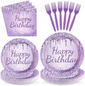 96 Pcs Glitter Purple Theme Birthday Party Decorations Serves 24 by Greencian