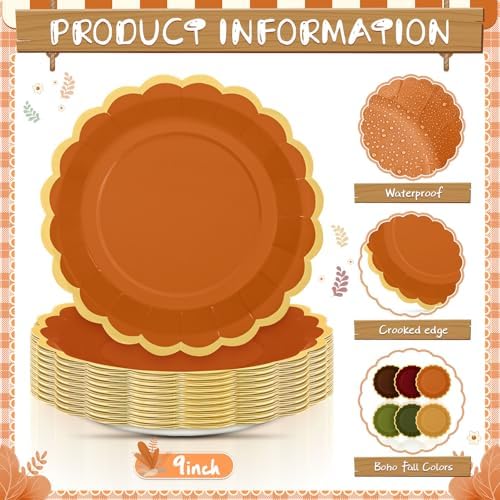 96 Pcs Fall Paper Plates 9 Inch Gradient Color Scalloped Plates - Image 3