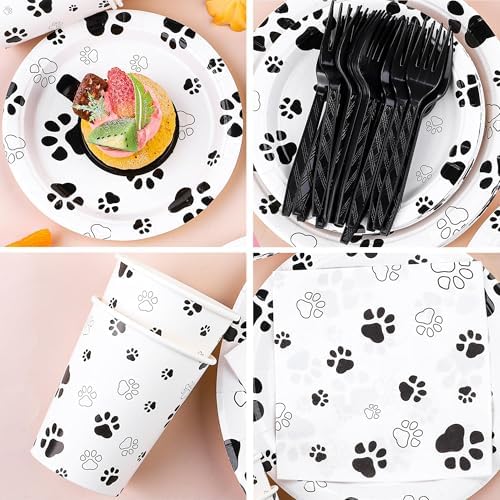 Kochorie 121 Pieces Black Dog Paw Print Party Supplies Tableware Set - Image 3