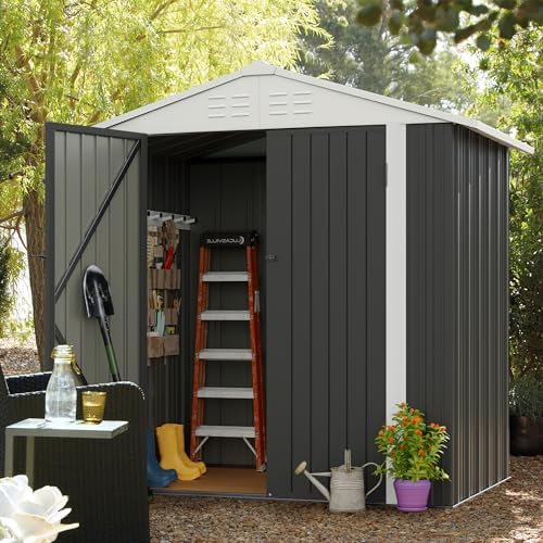 JUMMICO Metal Outdoor Storage Shed 6 x 4 FT Metal Shed with Lockable Door,Waterproof Garden Tool Shed Storage House for Backyard Patio Lawn,Grey - Image 2
