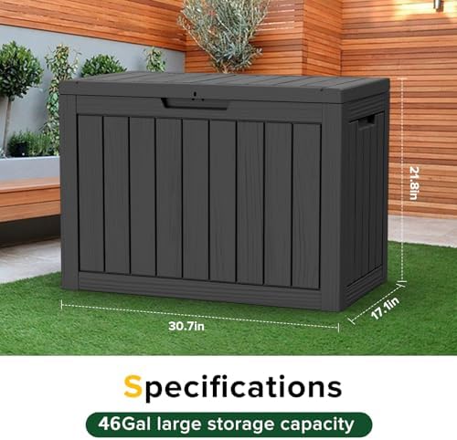 46 Gallon Outdoor Deck Box, Lockable Waterproof Outdoor Storage Boxes For Garden Tools,Indoor Cushions,Accessories Outside Storage Resin Weatherproof Container(Black) - Image 5