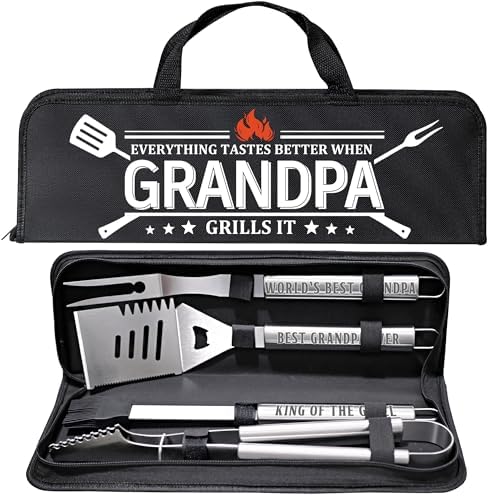 Grandpa Gifts from Grandkids, Gifts for Grandpa Christmas, Grilling Accessories, Heavy Duty Stainless Steel Grill Set BBQ Grill Tools for Outdoor Grill with Aluminum Case, Camping Grill Utensils Set by Unknown
