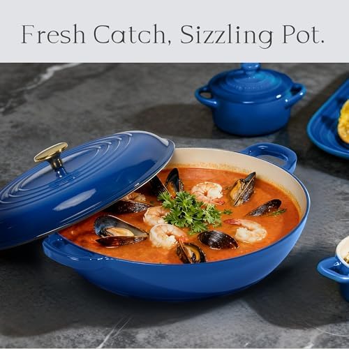 CAROTE 3.4QT Enamel Cast Iron Cookware, Skillet with Lid, Blue Dutch Oven - Image 4