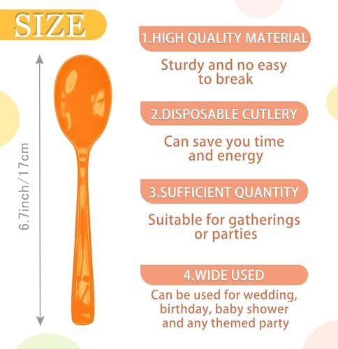 SietDESEO 25 PCS Orange Plastic Spoons Disposable Utensils Heavy Duty Orange Spoons Disposable Cutlery for Birthday Wedding Baby Shower Bridal Shower Plastic Silverware - Image 3